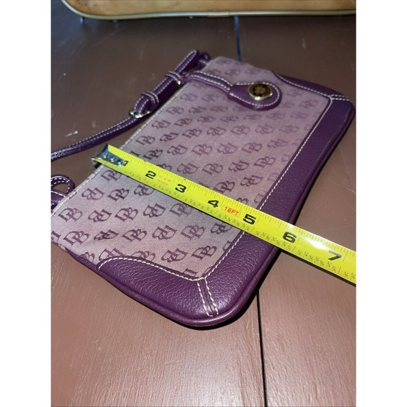 Dooney & Bourke Vtg Slim Small Red Canvas Monogram  Bag w/ Leather Trim - Picture 9 of 10